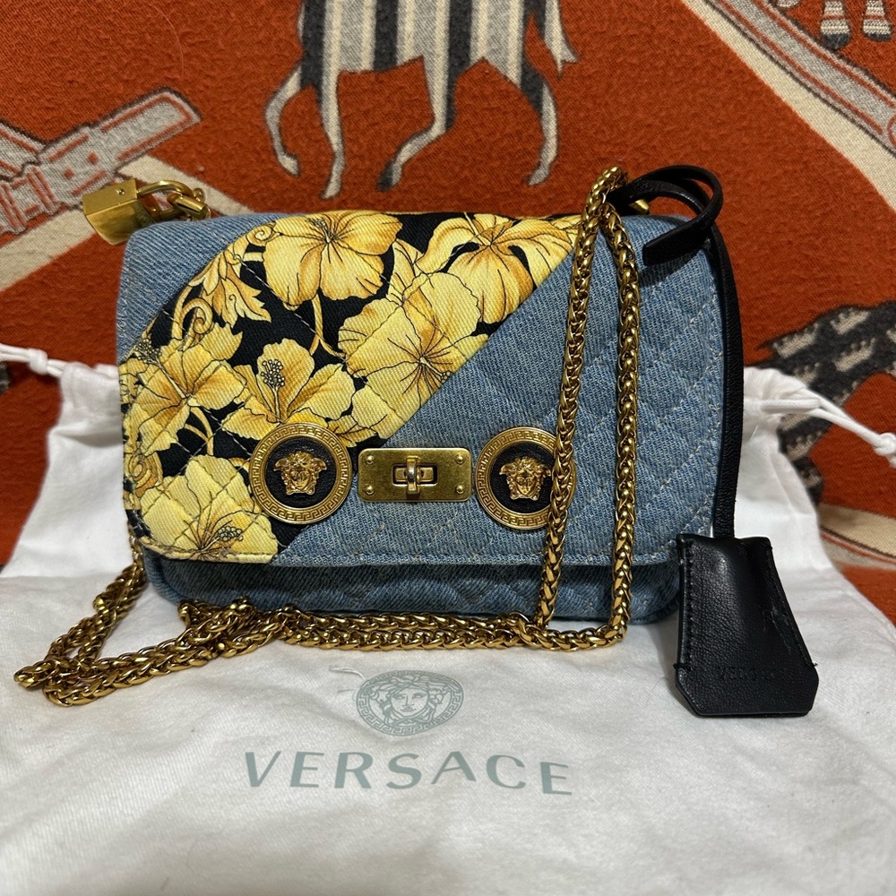 Versace Blue and Yellow Floral Bag